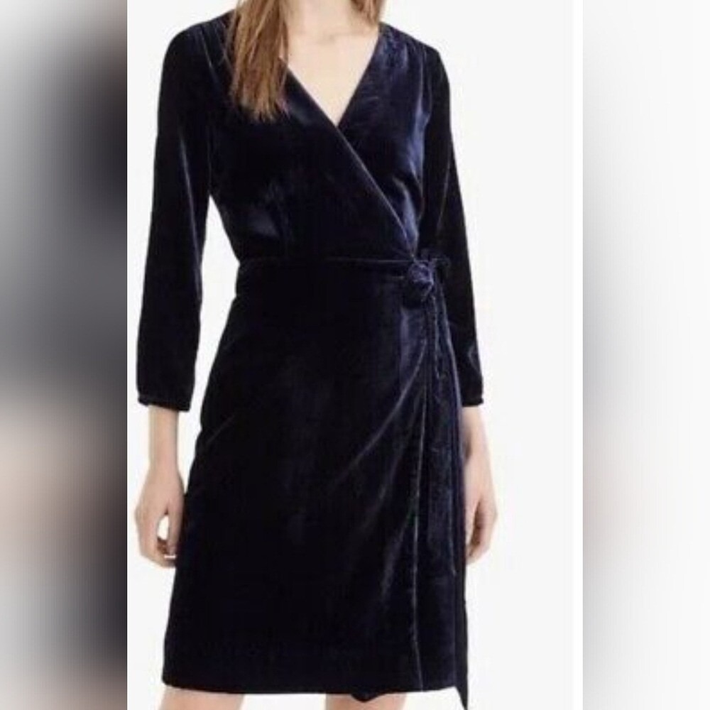 JCREW Wrap Dress in Drapey Velvet Womens Size 2 K0145 FA"18 In Navy